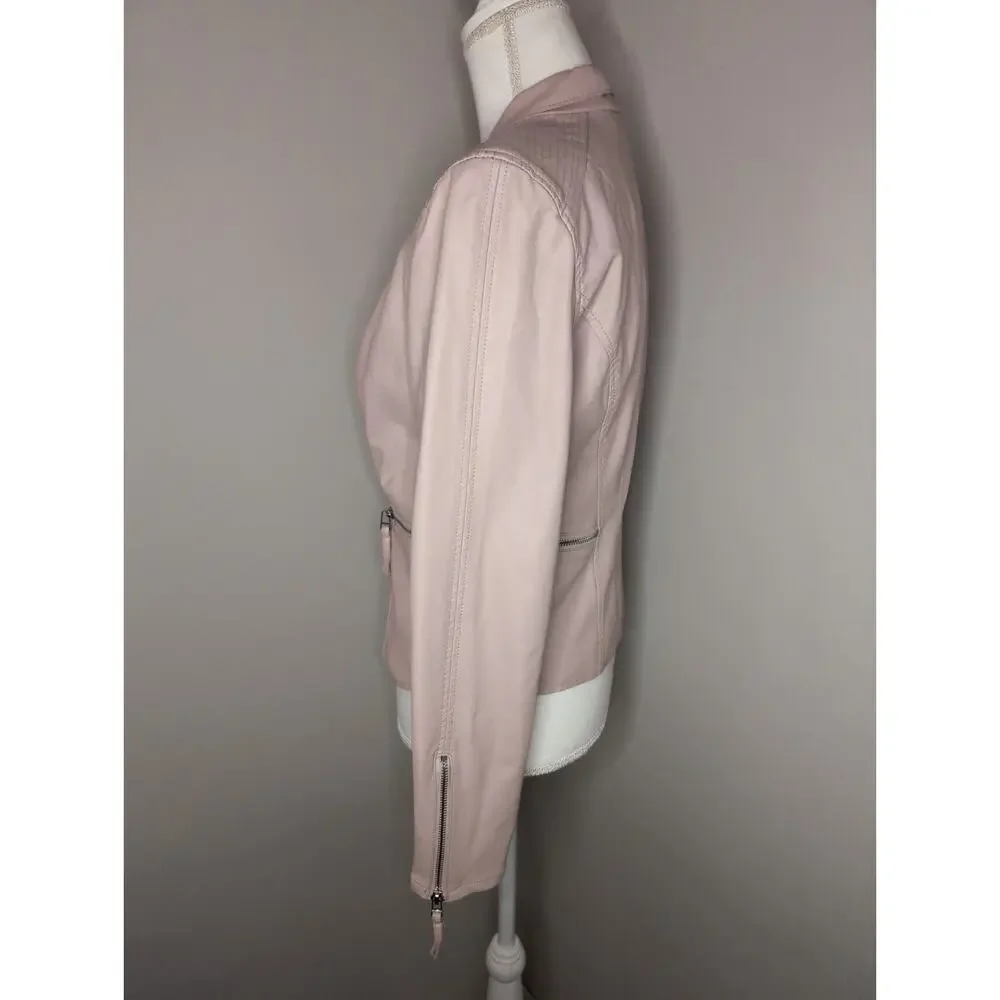 BlankNYC Blush Pink Moto Jacket Faux Leather Biker Minimalist Womens Medium